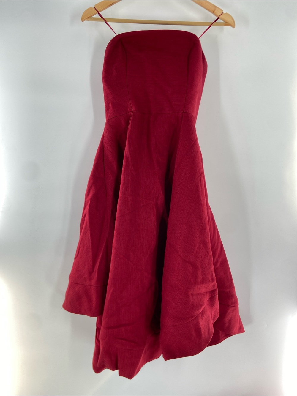 C/MEO Collective Red Asymetrical High Low Midi Prom Straplesss Dress Size M